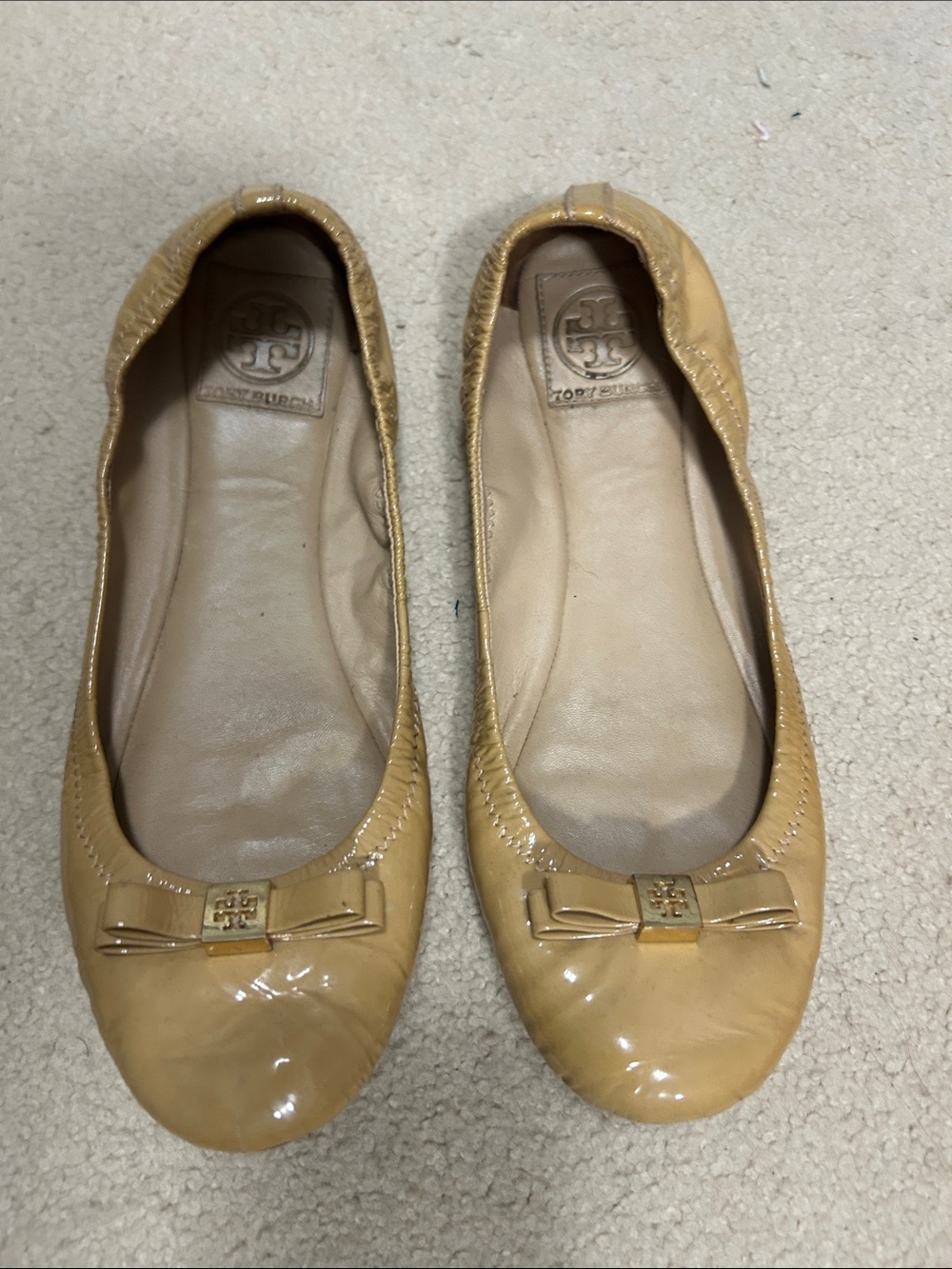 Tory Burch Tan Patent Leather Bow Ballet Flats